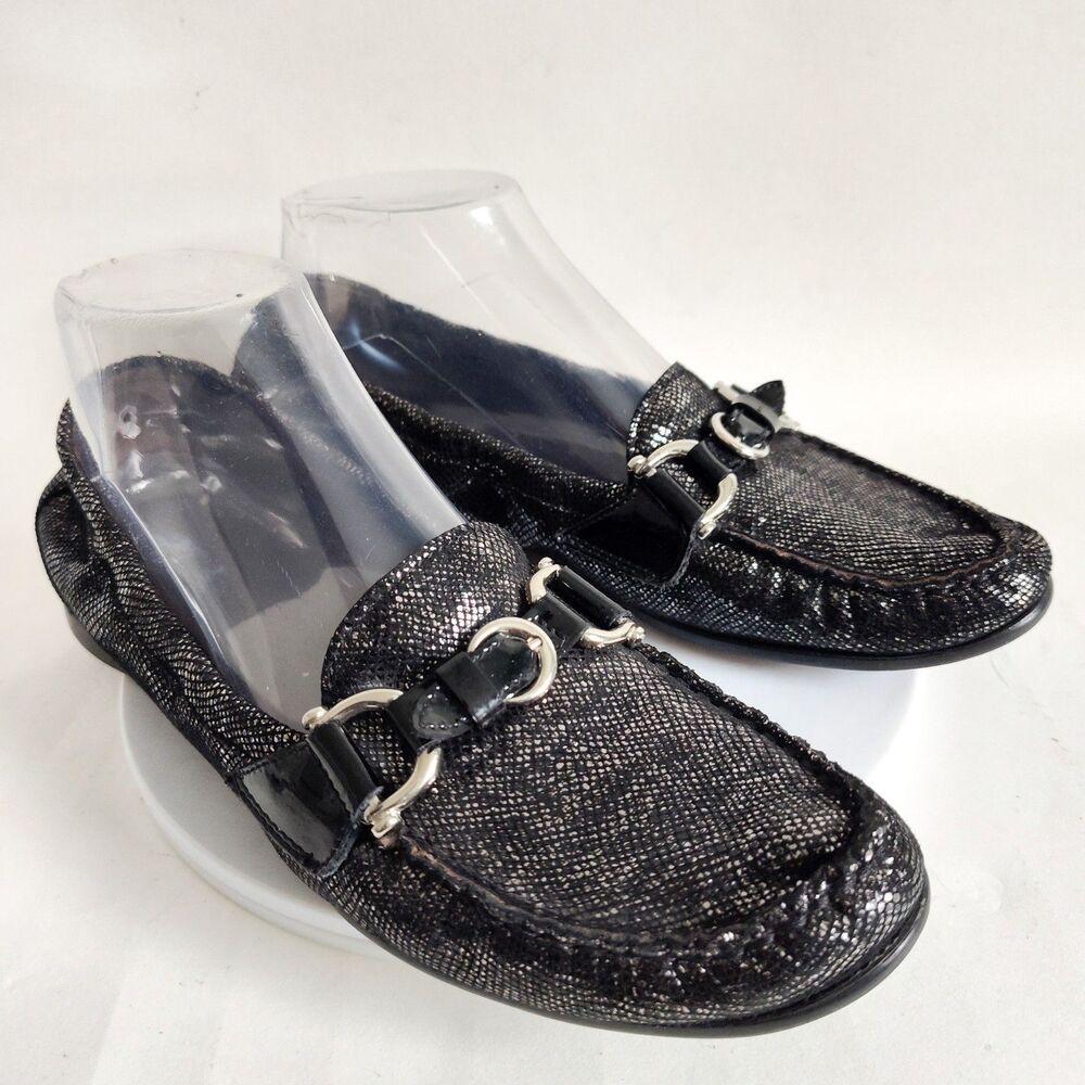 AGL Attilio Giusti Leombruni Shiny Black Soft Leather Horsebit Loafers 8 /38